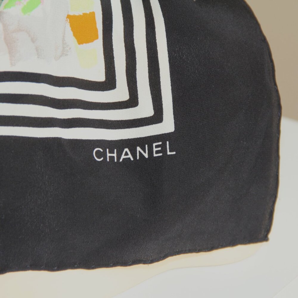 Chanel Black and Multi-Color Silk Scarf. This RARE Color-Authentic Original - Picture 11 of 14